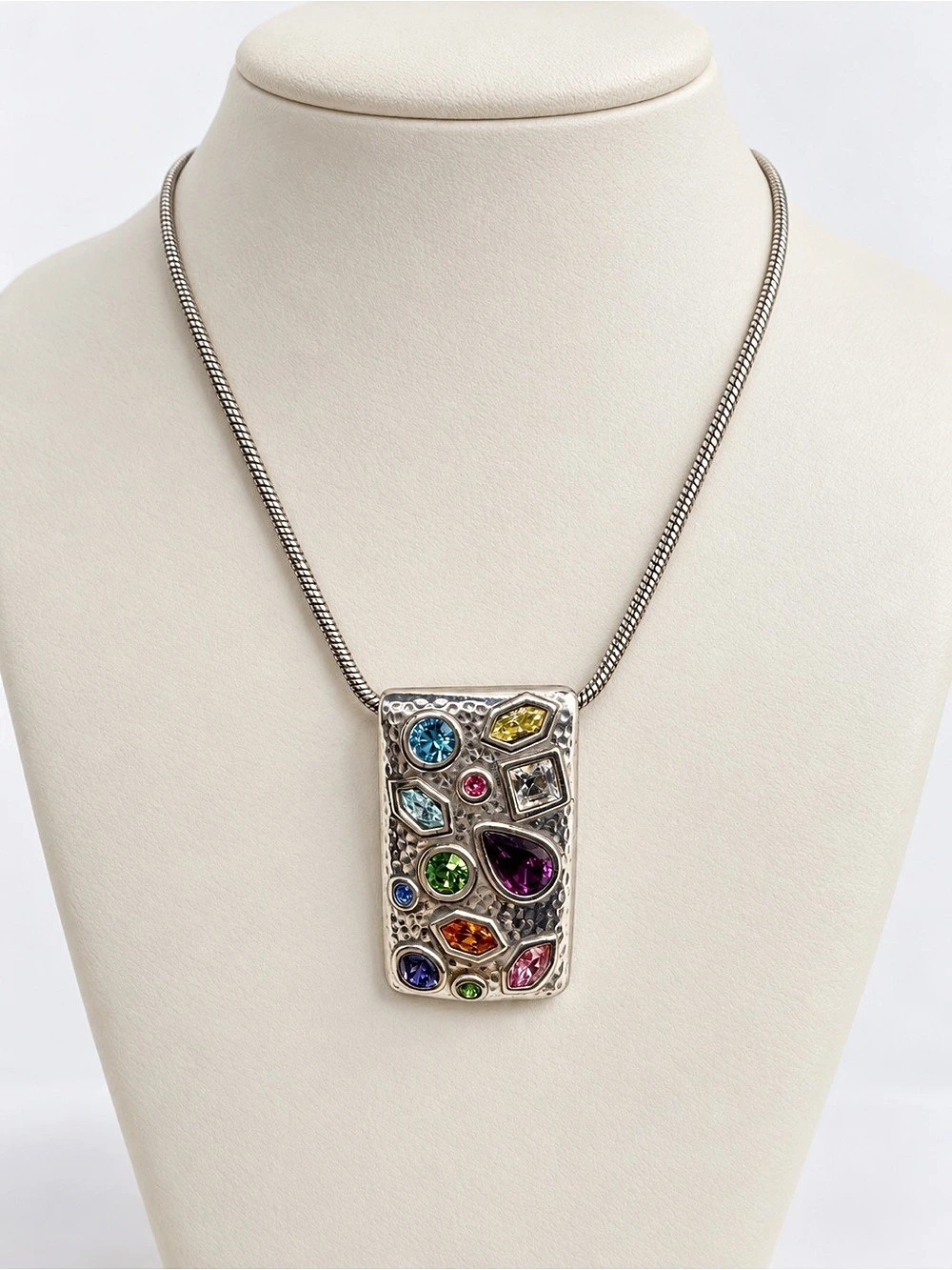 Brighton Multicolor Crystal Hammered Mosaic Pendant Necklace Women’s 16-18 Inch